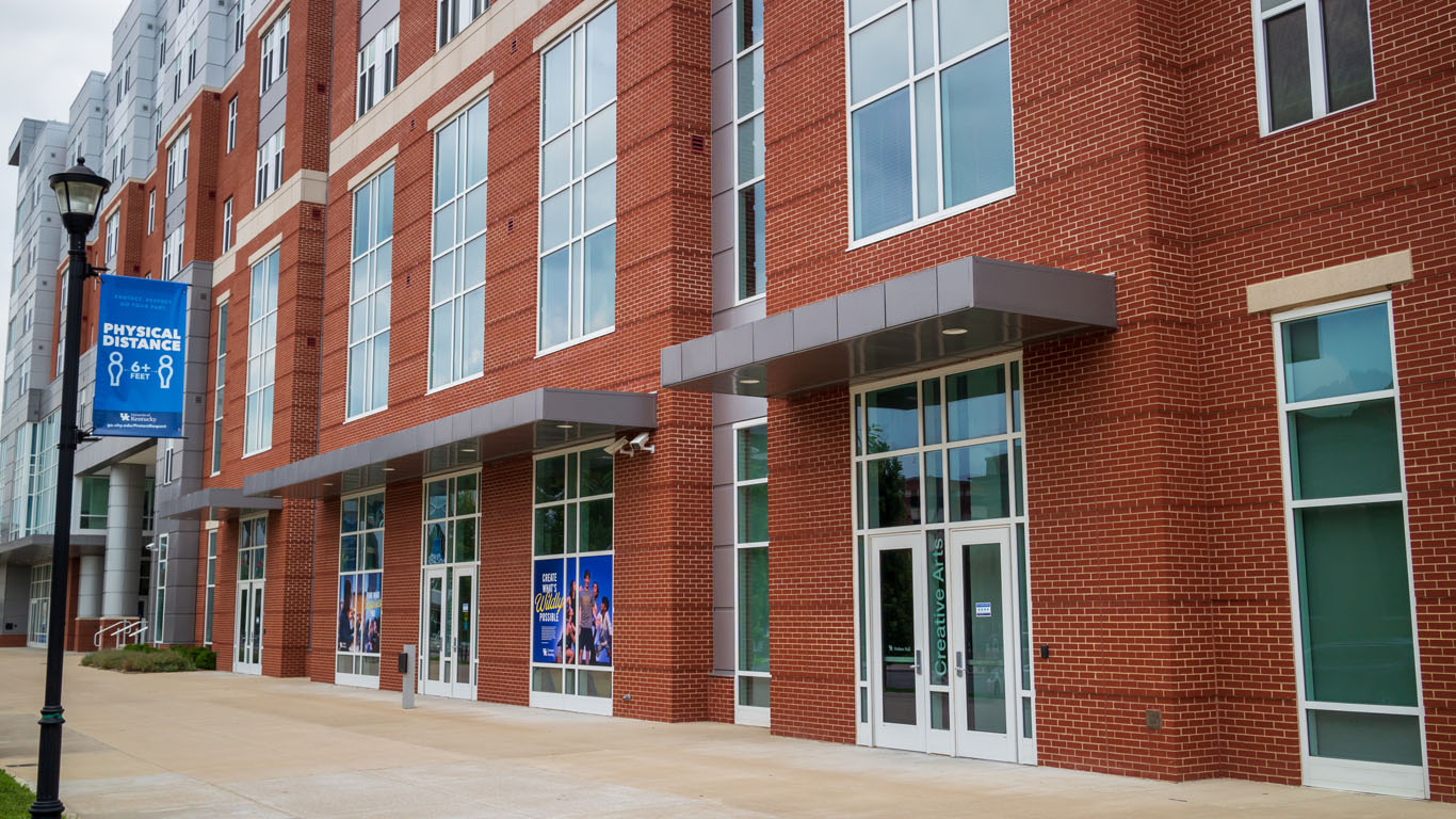 One of the exterior sets of entrances of Holmes hall on Avenue of Champions.