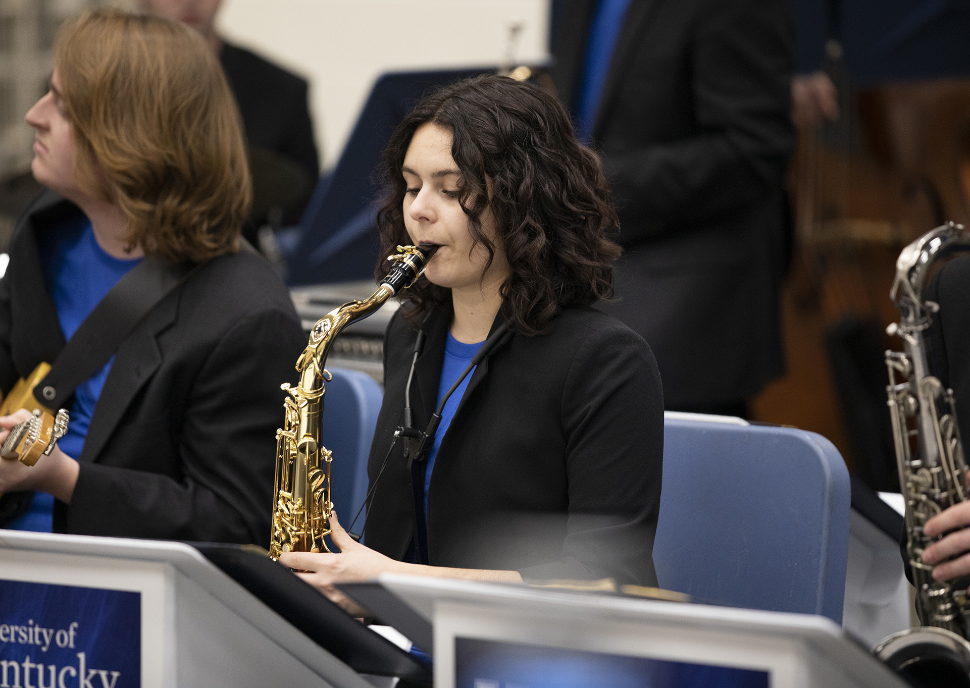 student playing saxophone