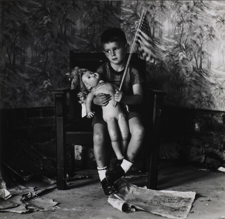 Ralph Eugene Meatyard, Christopher and the Rebuilding of America from Portfolio Three: The Work of Ralph Eugene Meatyard, 1959 (printed 1974), gelatin silver print. Collection of the UK Art Museum, Robert C. May Bequest.