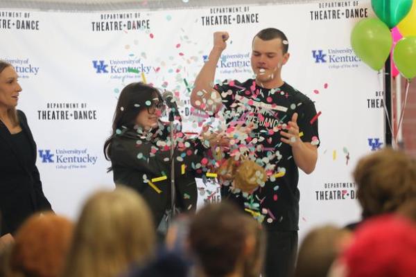 Department of Theatre and Dance graduating seniors popped balloons to reveal the six offerings in the department’s 2025-26 season.