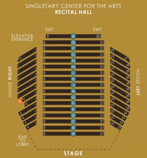 Singletary Center Recital Hall seating chart. Please contact the ticketing office for assistance.