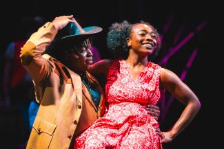 students on stage in Footloose production