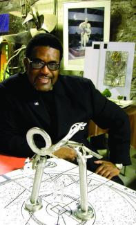 Garry Bibbs with art model in front