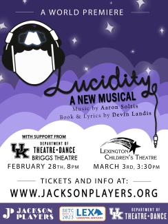 Lucidity play promotional poster with purple background