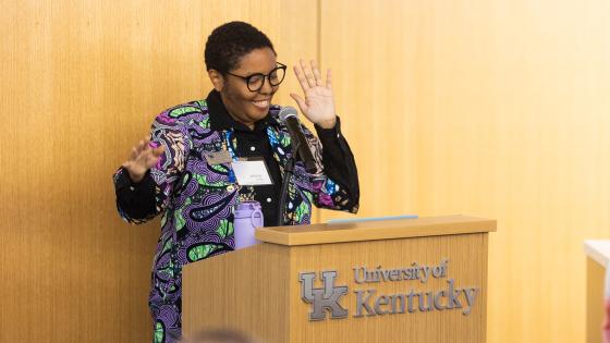 jaleesa wells speaking at podium