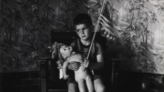 Ralph Eugene Meatyard, Christopher and the Rebuilding of America from Portfolio Three: The Work of Ralph Eugene Meatyard, 1959 (printed 1974), gelatin silver print. Collection of the UK Art Museum, Robert C. May Bequest.