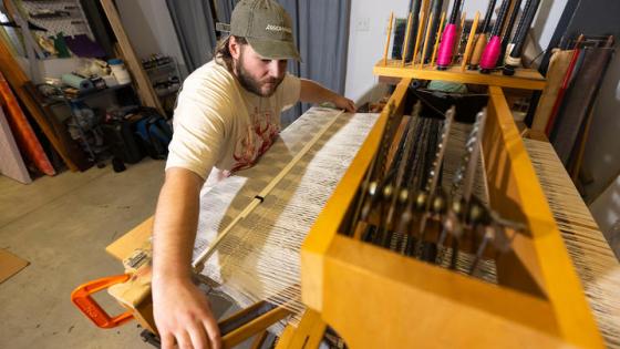 Mitchell Burleson on loom