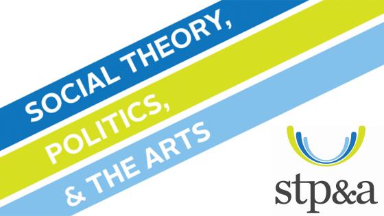 STP and A conference text treatment with green and blue stripes on a diagonal