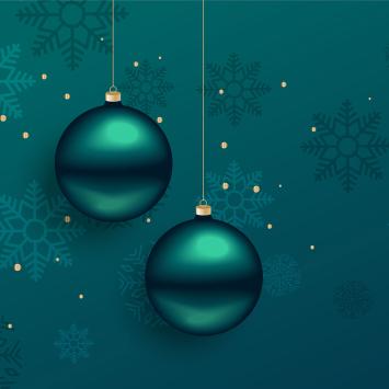 two ornaments on teal winter backdrop