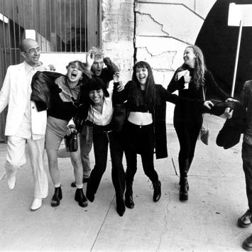 Harry Gamboa Jr., Clique Laughter #2, 2019. Performers: Aarum Alatorre, Lila-Zoe Krauss, Ruth Murillo, Frank Washington, Barbie Gamboa, Orly Perl, and Henry Quiron. Gelatin silver print, 11 x 14 inches. © Harry Gamboa Jr. 