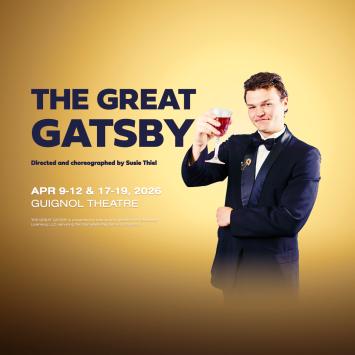 person in tuxedo raising glass on gold backdrop