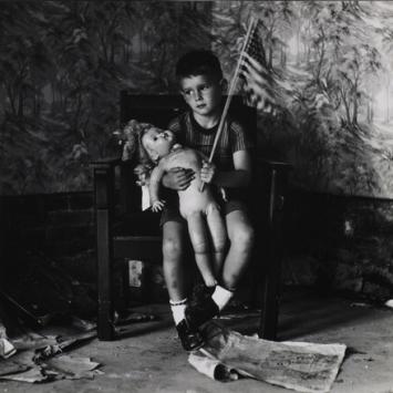 Ralph Eugene Meatyard, Christopher and the Rebuilding of America from Portfolio Three: The Work of Ralph Eugene Meatyard, 1959 (printed 1974), gelatin silver print. Collection of the UK Art Museum, Robert C. May Bequest.